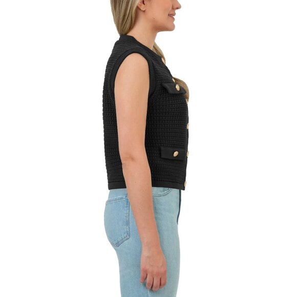 BLANKNYC Womens Sleeveless Sweater Vest Black Gold Buttons Designer Inspired - Picture 2 of 6